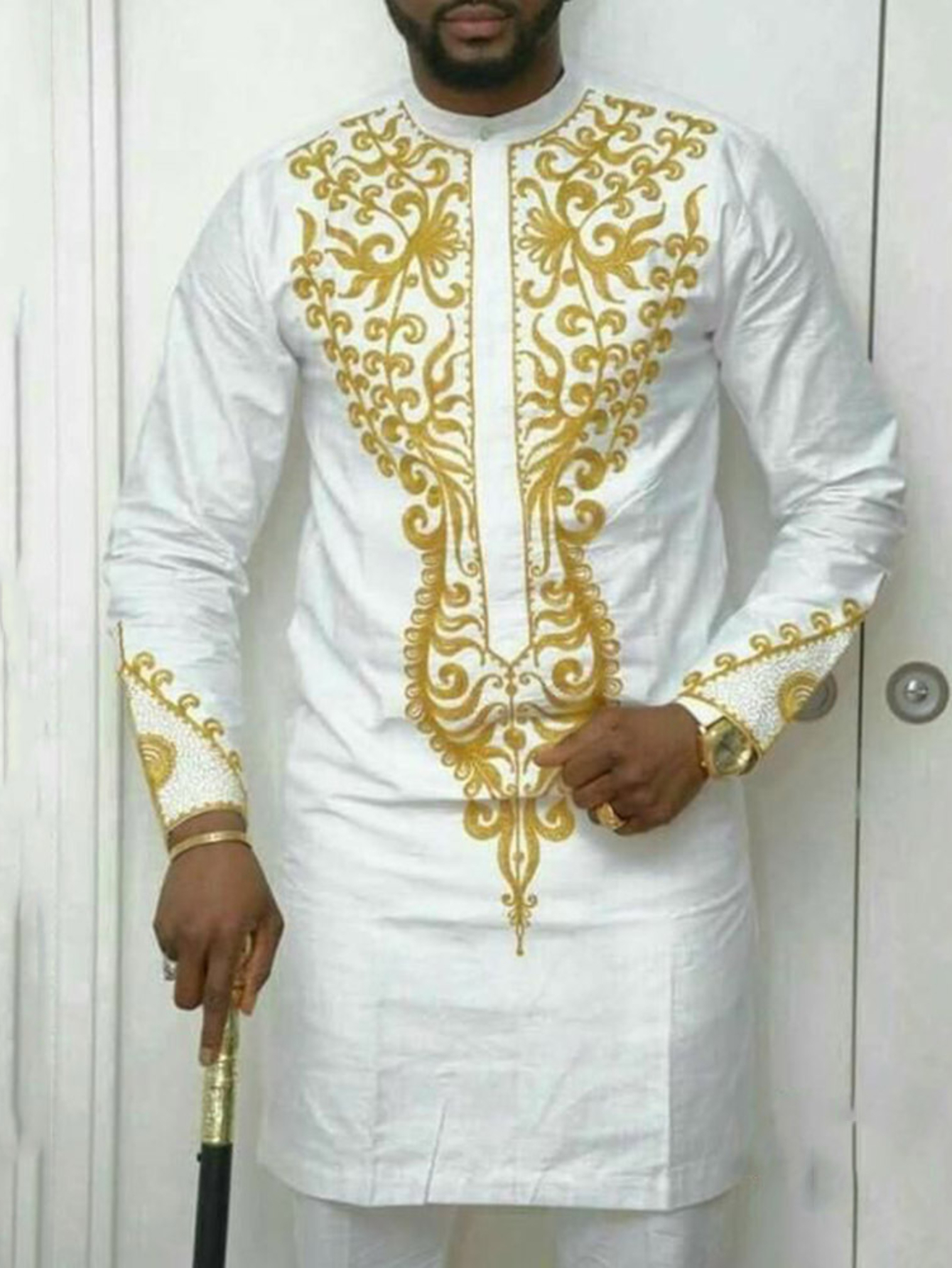 Chemise brodée africaine pour hommes, tenues africaines, manches longues, col rond, haut et pantalon, 2 pièces, fête ethnique traditionnelle, mariage trempé