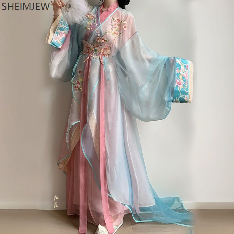 Vêtements chinois d'été Hanfu costume amélioré brodé états de guerre Robe quotidienne courte mince Style palais dames rose Hanfu costume