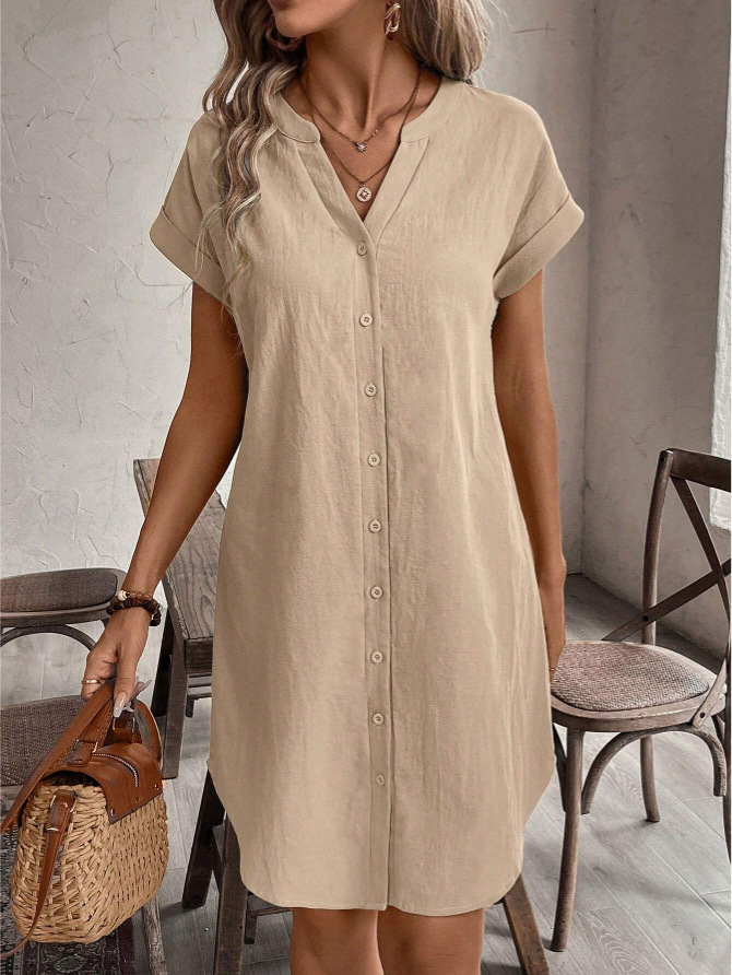 Femmes blouse décontractée robe Simple col en V bouton robe en lin poches ample grande taille chemise robe grande taille robes pour femmes