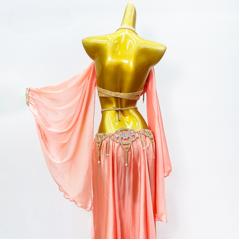 Ensemble de olympiques de performance de danse du ventre pour femmes, soutien-gorge et jupe longue fendue en satin, tenue de danse du ventre financièrement personnalisée pour adultes et enfants, 2 pièces