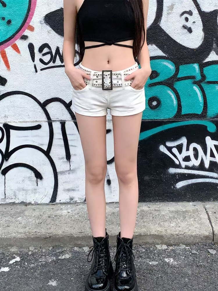 Short en Denim blanc pour femmes Y2k, pantalon court, Harajuku, esthétique, Vintage, taille basse, Cowboy, vêtements poubelles des années 2000, été