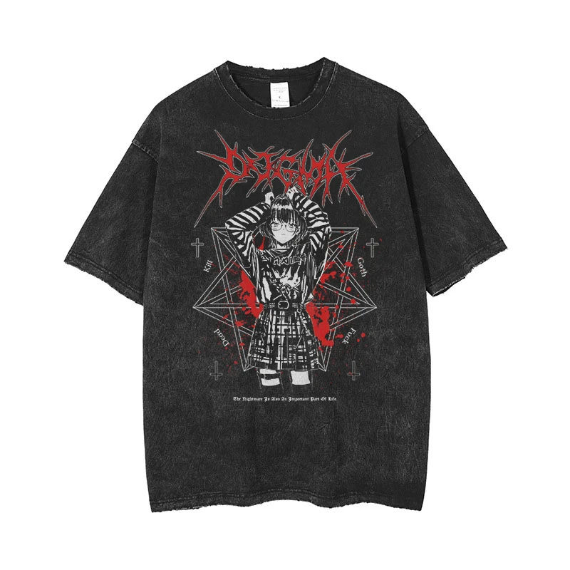 Anime hommes t-shirts gothique imprimé T-Shirt Hip Hop Streetwear Punk été Vintage lavé surdimensionné hauts hommes vêtements