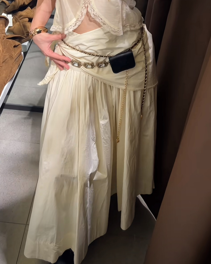 Jupe Femme 2026 Nouvelle Collection Printemps-Été Beige Écharpe Moelleuse Jupe Midi Décontractée Chic Personnalité Féminine