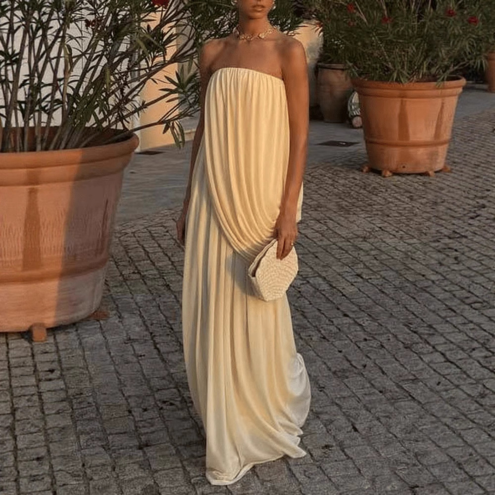 Robe de soirée élégante pour femme, couleur unie simple, sexy, avec plis, bustier, longue, design tendance, coupe irrégulière, ample, Vestidos