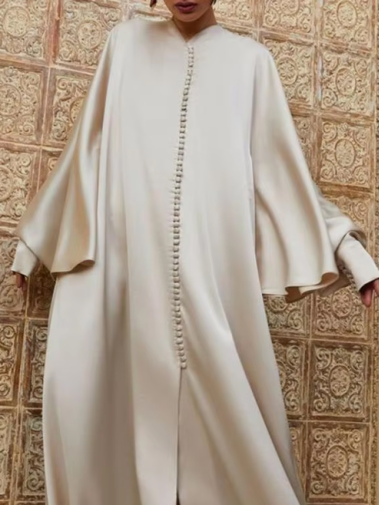 Robe de soirée fendue pour femmes musulmanes, couleur unie, col rond, manches longues chauve-souris, robes de soirée amples