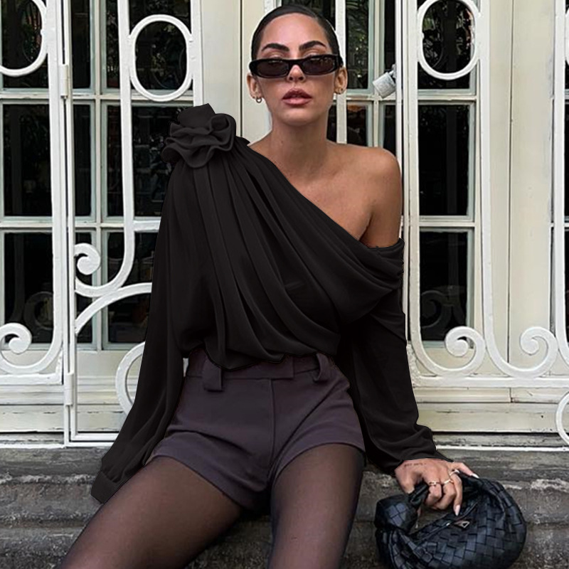 Chemisier en mousseline de soie pour femme, chemise à la mode, avocat, fleurs 600 aught Slash Neck, printemps, été, vêtements d'extérieur féminins