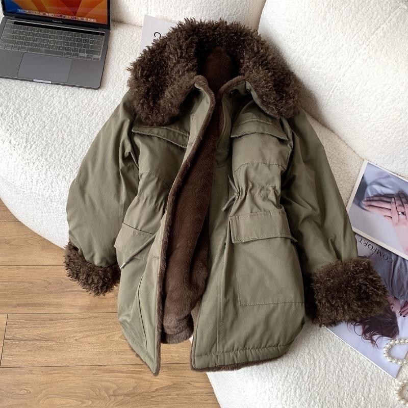 Manteau ample rembourré en coton pour femme, col à la mode, nouveau article d'hiver 2021, couleur contrastée, veste chaude, tendance féminine