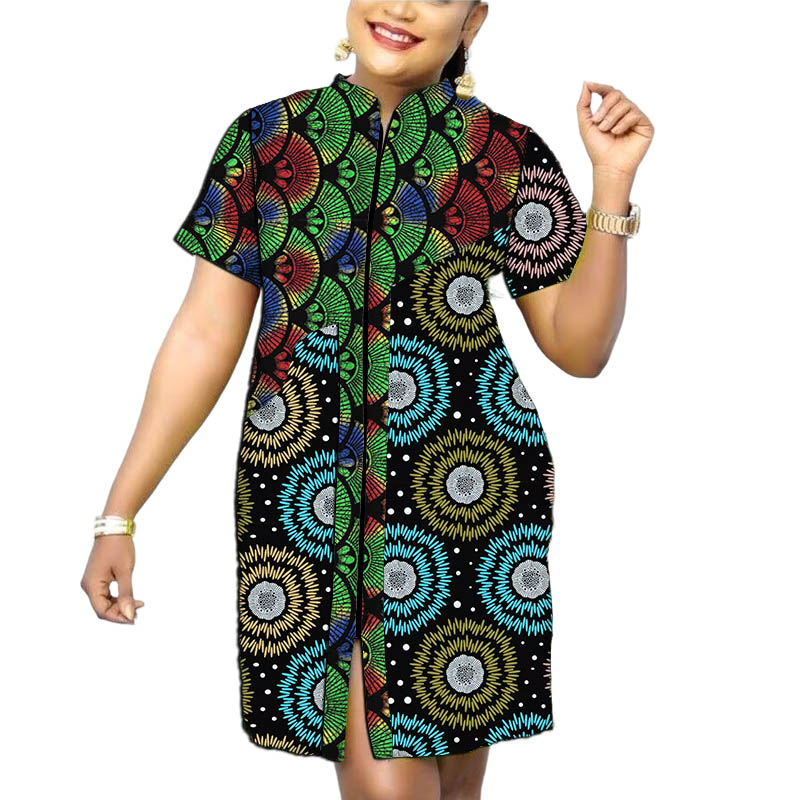 Robe Africaine à Col Montant pour Femme, Tenue sur Mesure, Patchwork, Design Original, Imprimé Coloré, Vêtements d'Été