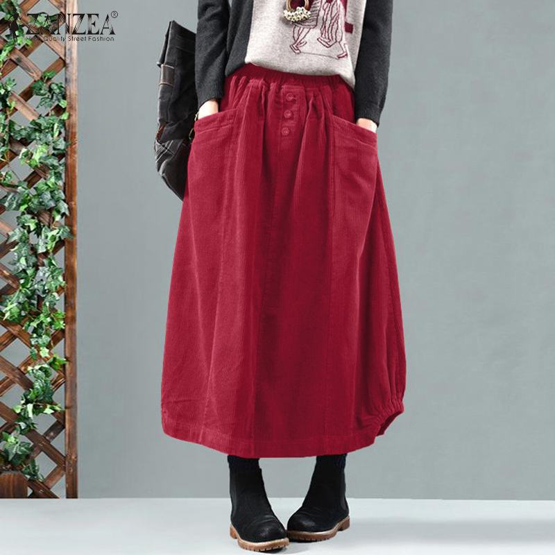 ZANZEA – Robe longue en velours côtelé pour Femme, Kaftan, taille élastique, style décontracté, couleur unie, collection automne 2022