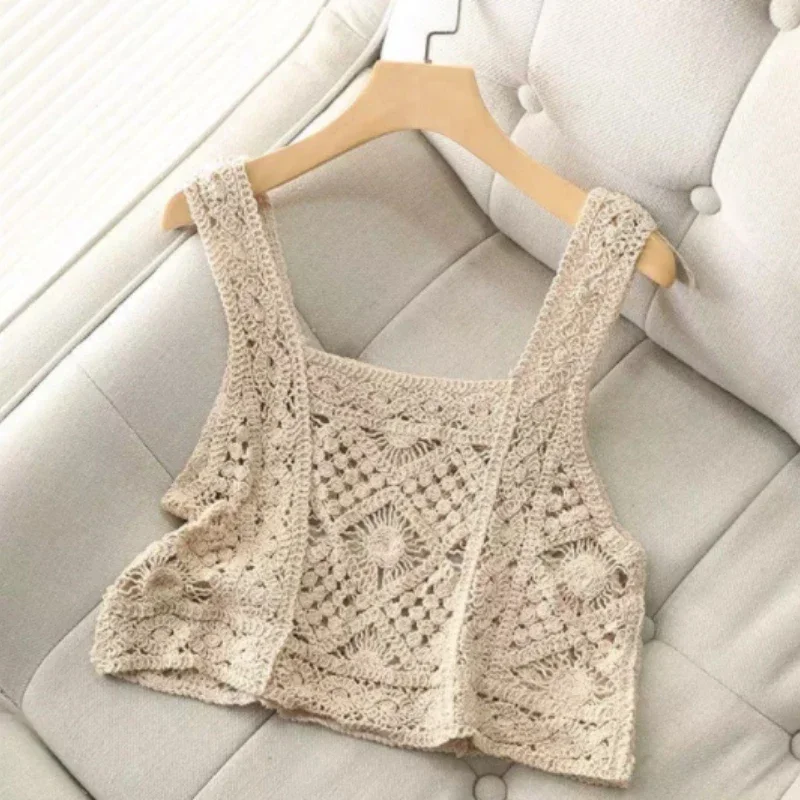 Soutien-gorge dos nu en tricot au crochet pour femme, caraco de plage, licou de vacances, glaHollow Tassel, haut précieux, haut court pour femme, mode
