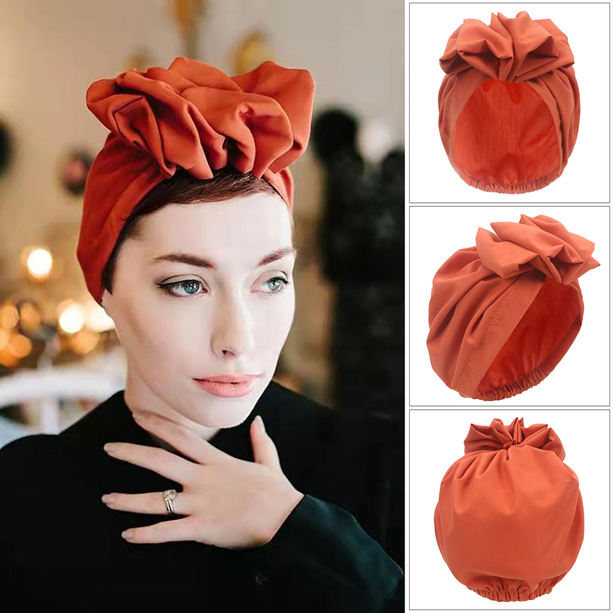 Bandeaux africains élégant rétro Turban pour femmes musulman foulard casquette couleur unie dames bonnets casquettes casque musulman