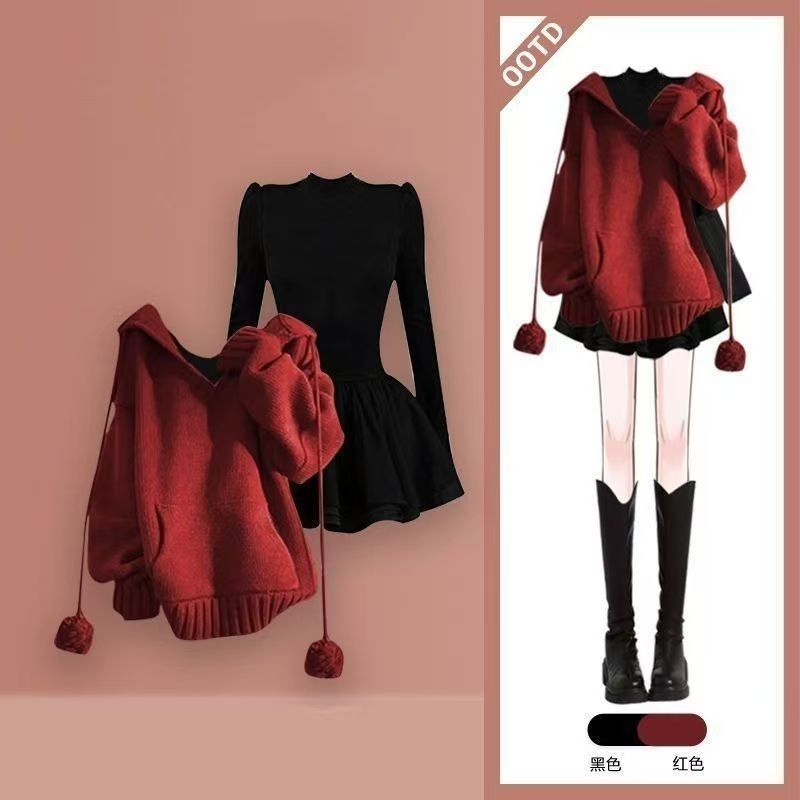 Printemps automne pull tenues femmes Vintage élégant décontracté tricoté pull mince Mini robe deux pièces ensemble