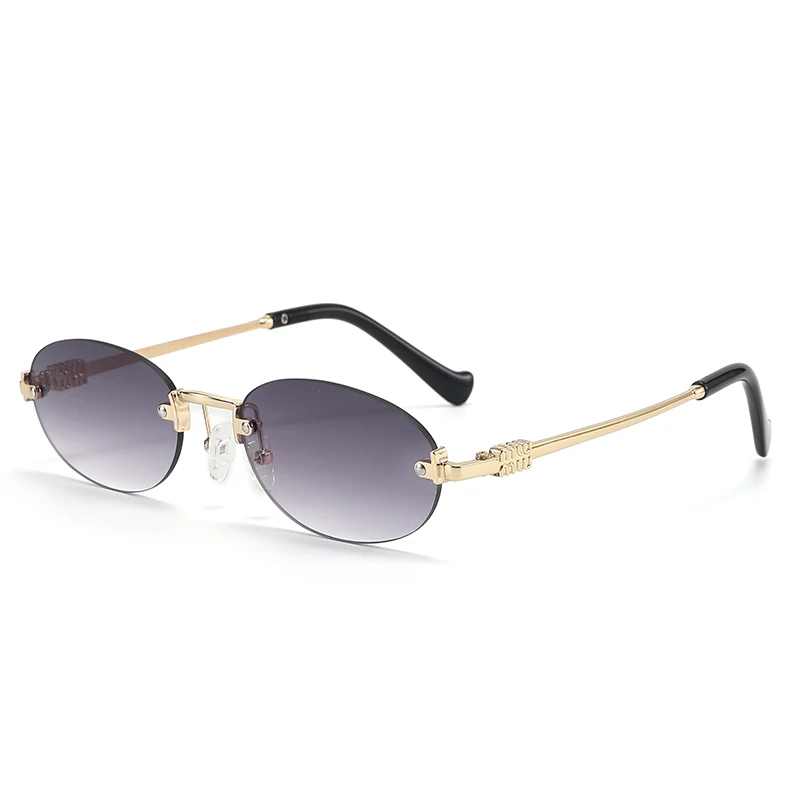 Lunettes de soleil ovales sans monture pour femmes 2026 – Nouvelles lunettes de soleil en alliage dégradé pour dames, style rétro, tendance, pour la conduite, style concave, verres chauds