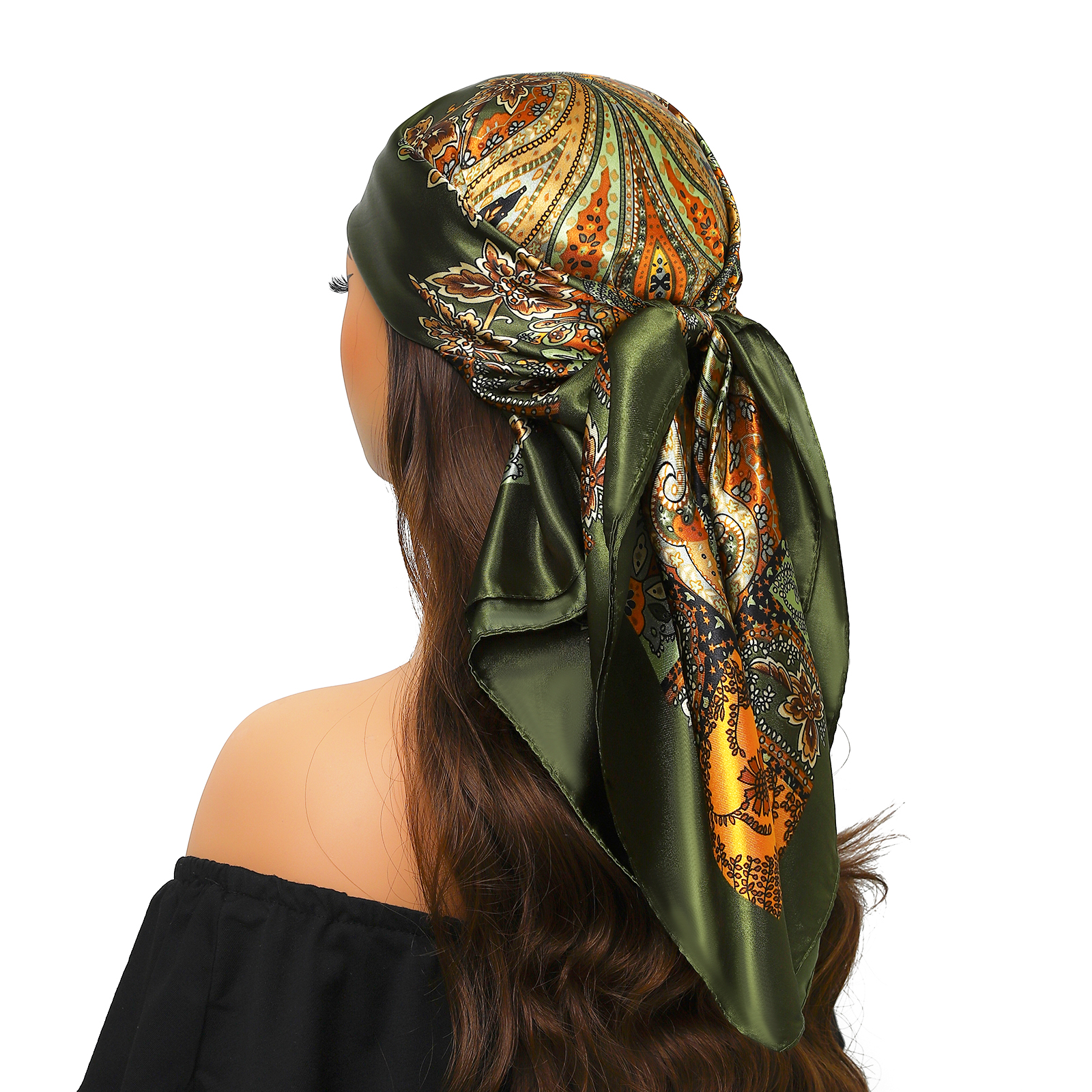 1 pièce Foulard carré de luxe pour femme 90*90cm en soie satinée, bandana doux, écharpe de cou, hijab, foulard pour cheveux pour femmes