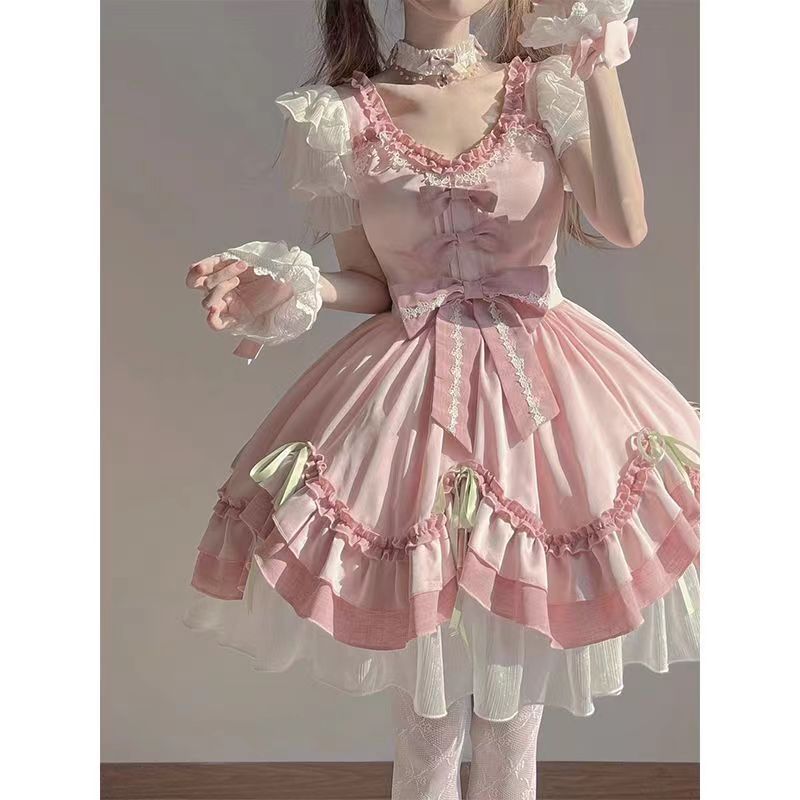 Robe de princesse cosplay à manches courtes pour femmes, style japonais, robe lolita mignonne, robe de fête féminine, mode Y2k, mini robe, subculture