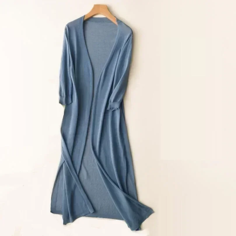 Cardigan long en tricot pour femmes, protection UV printemps-été, pull ouvert sur le devant, châle, manteau d'extérieur pour dames
