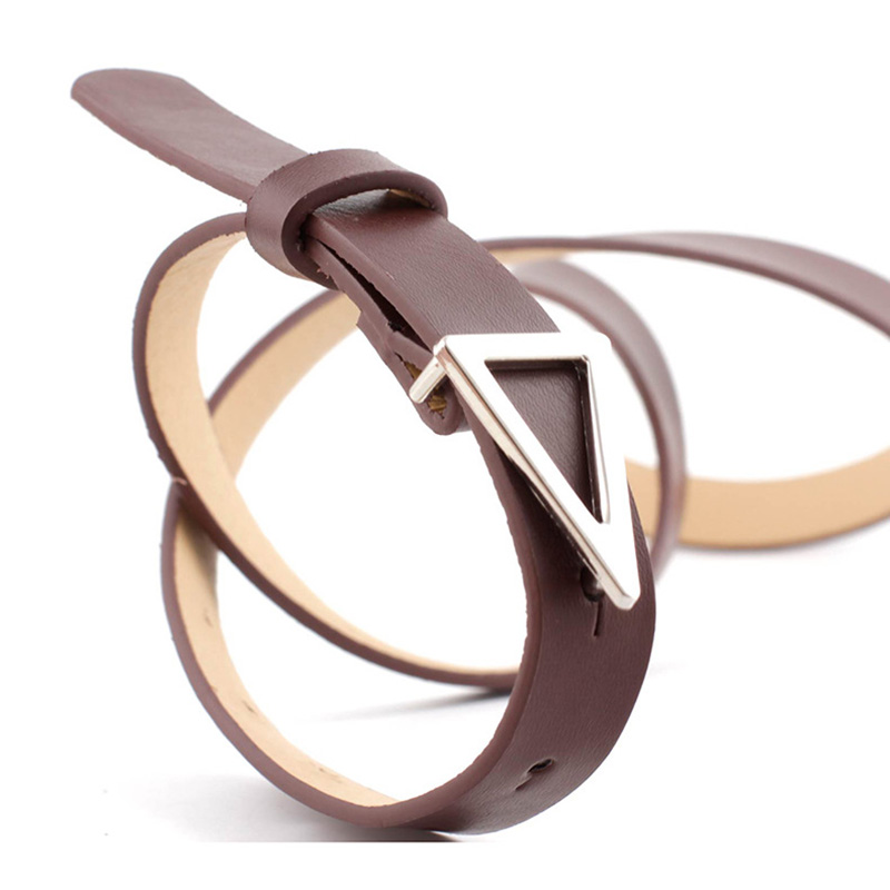 Ceinture fine en cuir de 1,8 cm pour femme, avec boucle à pression triangulaire argentée, ceinture décorative pour femme, ceinture fine pour femme