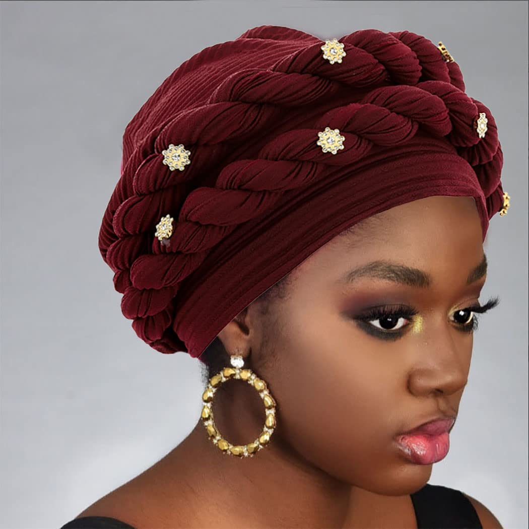 Double tresse diamants Halo Turban casquette dame Cancer chimio casquettes femme Bonnet Bonnet perte de cheveux couverture africaine bandeau