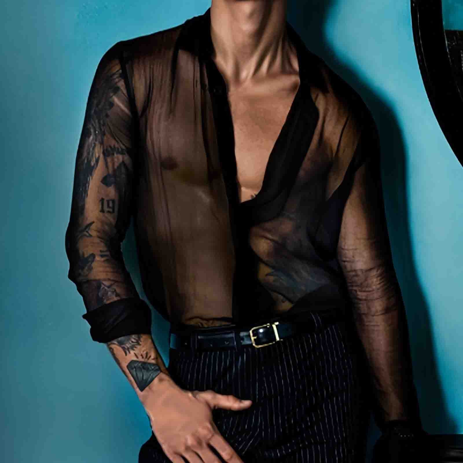 Chemise hawaïenne transparente pour hommes, vêtements sociaux coréens, chemise mince sexy pour hommes, chimilote respirante avancée, mode printemps et été