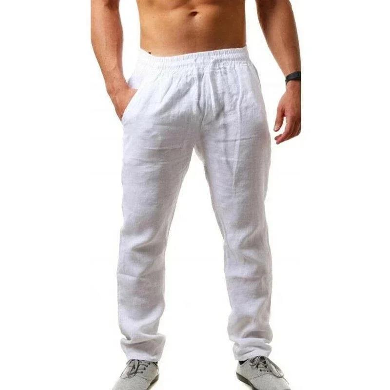 Pantalon Homme en Coton et Lin, Joggers Décontractés, Taille Élastique Unie, Coupe Droite Ample, Sport, Course à Pied, Grande Taille, Vêtements pour Hommes