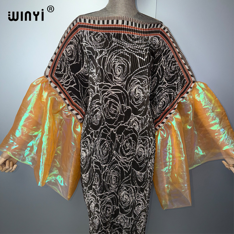 Robe d'été WINYI à manches bouffantes, plissée, élastique, slim, style bohème, robe de plage, kaftan, abaya, robe de soirée de luxe Dubaï.
