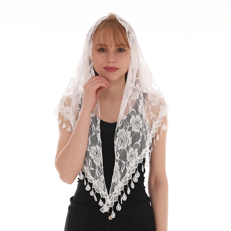 Écharpe triangulaire en dentelle à la mode pour femme, serviette à pampilles, voile pur pour document, fleur, hijab de prière, 160x80cm