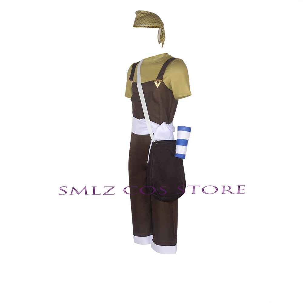 Costume Cosplay Usopp Anime GOD Barboteuses Brunes, T-shirt Blanc Scraft, Sac Bandeau, Halloween, ixde Noël, Tenue de Jeu