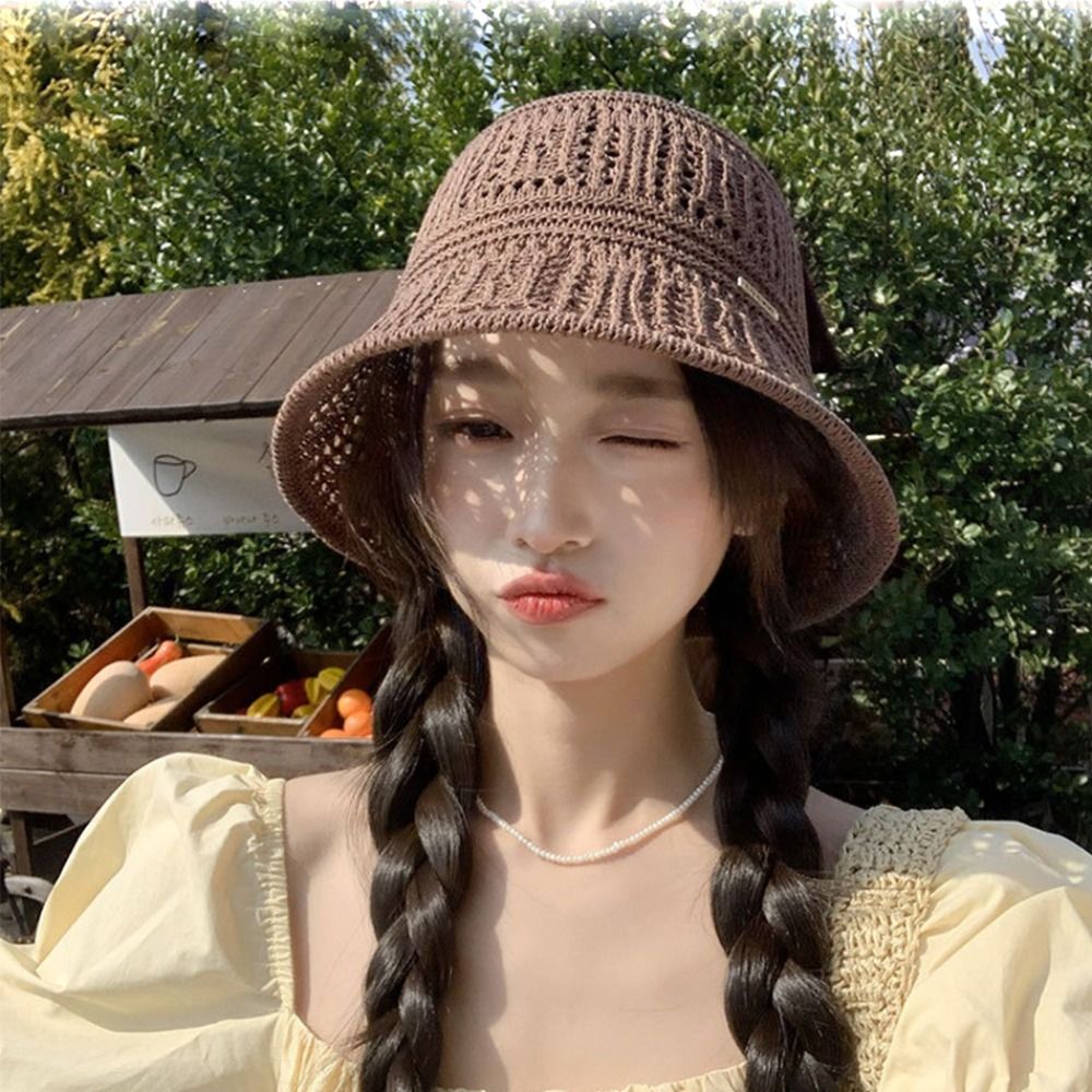 Chapeau de pêcheur tricoté décontracté, pliable, à large bord, ajouré, pour la plage, protection solaire, respirant, chapeau de soleil d'été