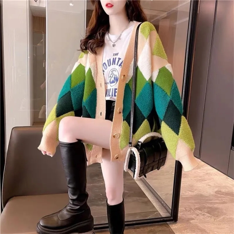Mode femmes pull ample haut coréen dames col en v Cardigan tricoté automne hiver femme nouveau moyen Long Styles tricot manteau