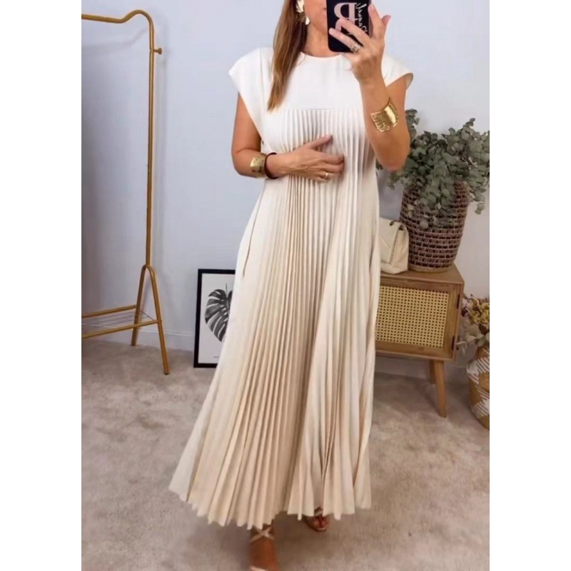 Robes pour femmes 2026 Nouvelle mode décontractée robe plissée sans manches à col rond automne printemps vêtements pour femmes vestidoes