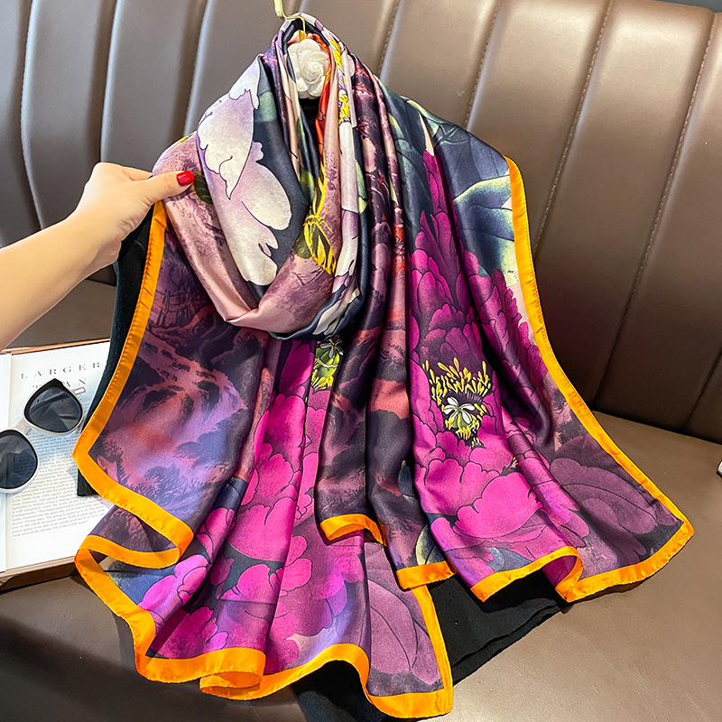 Foulard de Luxe pour Femme, Marque de Mode Espagnole, Tache Florale, Pashmina, Châles et Enveloppes, Hijab de Plage, 180x90cm