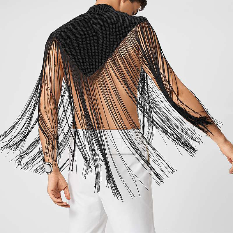 Gilets en Y à col roulé à pampilles pour hommes, irrégulière, précieuse, patchwork, fibre, streetwear, décontracté, sexy, ponchos Everak, mode masculine, nouveau, 2025