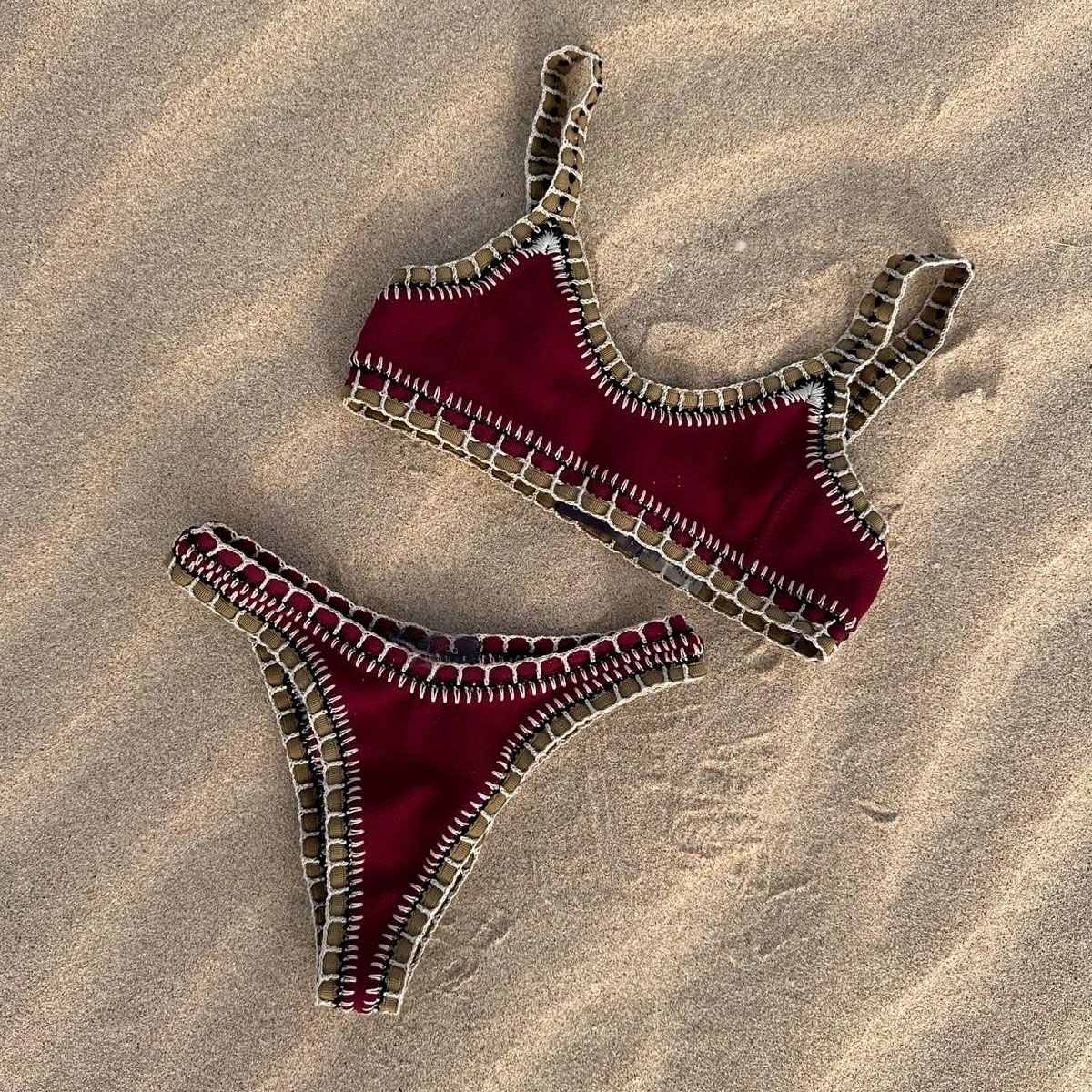 Corchet Bikini maillot de bain femmes maillots de bain solides jambe haute deux pièces maillot de bain taille haute maillots de bain Bandeau Biquini