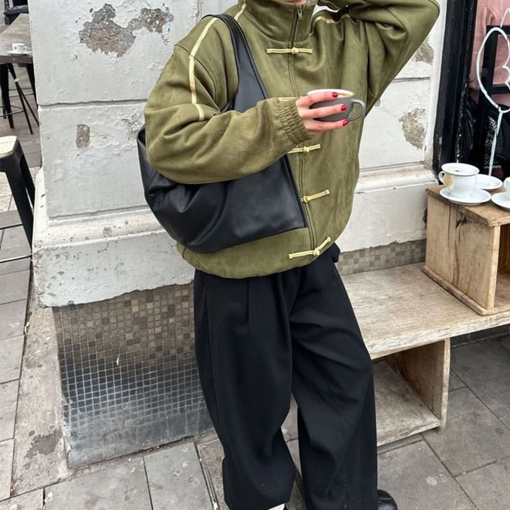 Vestes de style chinois rétro pour femmes, col montant, boutons, confortables, décontractées, à manches longues, sweat-shirts, vestes bomber