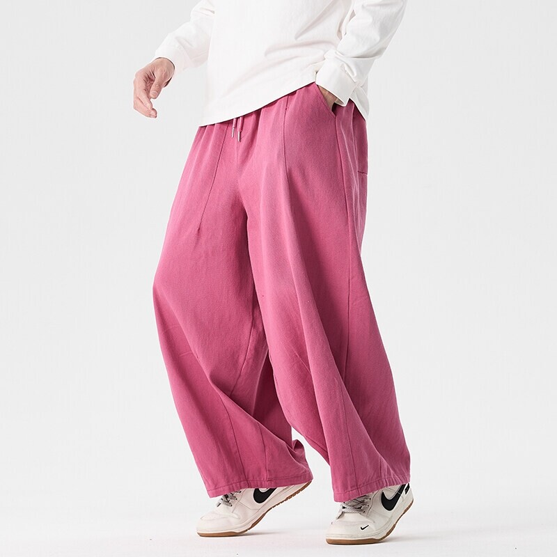 Pantalon à jambes larges pour hommes, confortable à porter, décontracté, sarun japonais, lanterne, cordon de serrage, pantalon de survêtement, grande taille