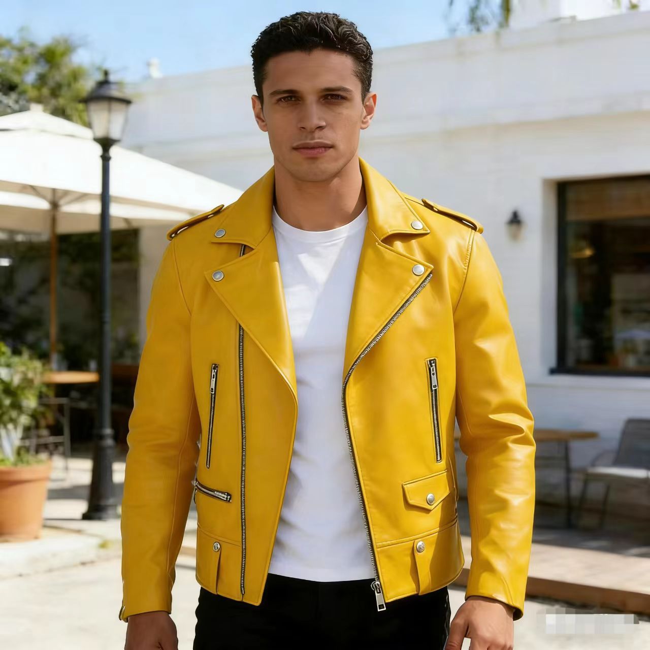 Blouson en cuir pour homme style Hong Kong, tendance, à revers, pour le printemps et l'automne, nouveau style, veste rétro pour jeune, haut de gamme, pour couple