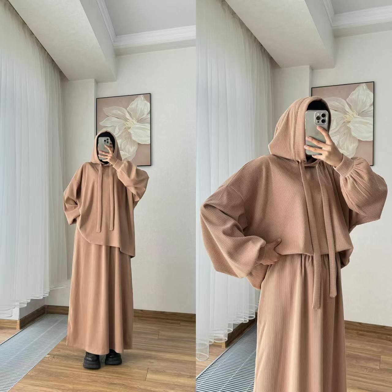 Eid femmes sweat à capuche jupes costume sweat à capuche haut Ensemble jupe longue 2 pièces Ensemble modeste musulman dubaï tenues Ramadan maroc