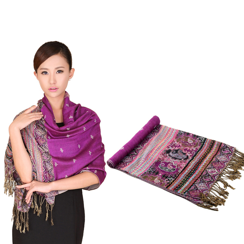 Nouvelle mode couleur bordeaux chinois femmes Pashmina Hijab Chal automne hiver offre spéciale foulards châle gland Bufanda 011506