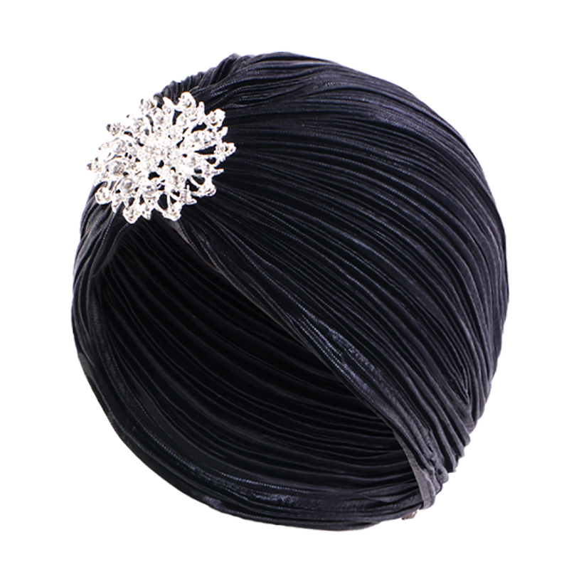 Mode plissée dames diamant bijou Turban chapeau femmes chimio Bandana Hijab casquette indienne ethnique Turbante chapeau dames cheveux accessoires