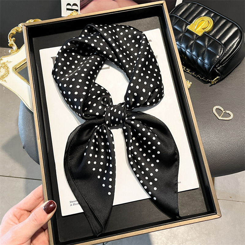 Écharpe de luxe en imitation soie à imprimé pois, châle haut de gamme, petit foulard carré polyvalent, foulard pour la tête, écharpe pour femme