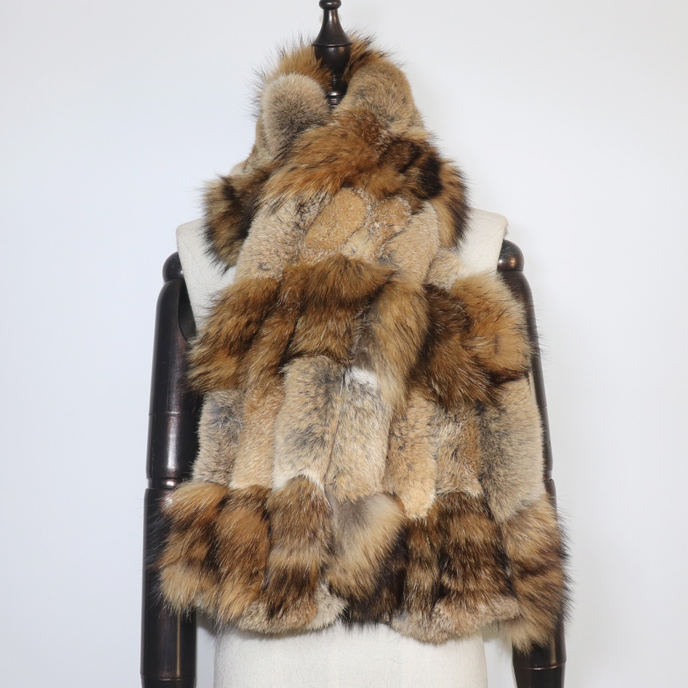 Écharpe en fourrure de lapin avec fourrure de renard argenté pour femme, optique chaude, écharpes d'hiver pour femme, cache-cou, tout à la mode, Rex, nouveau