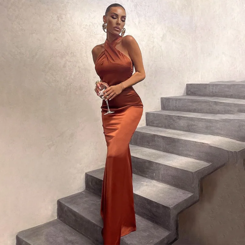 Robe longue en queue de poisson pour femmes, robe élégante, licou croisé, robe de Rhdos nu pour dames, robes de soirée formelles, cocktail