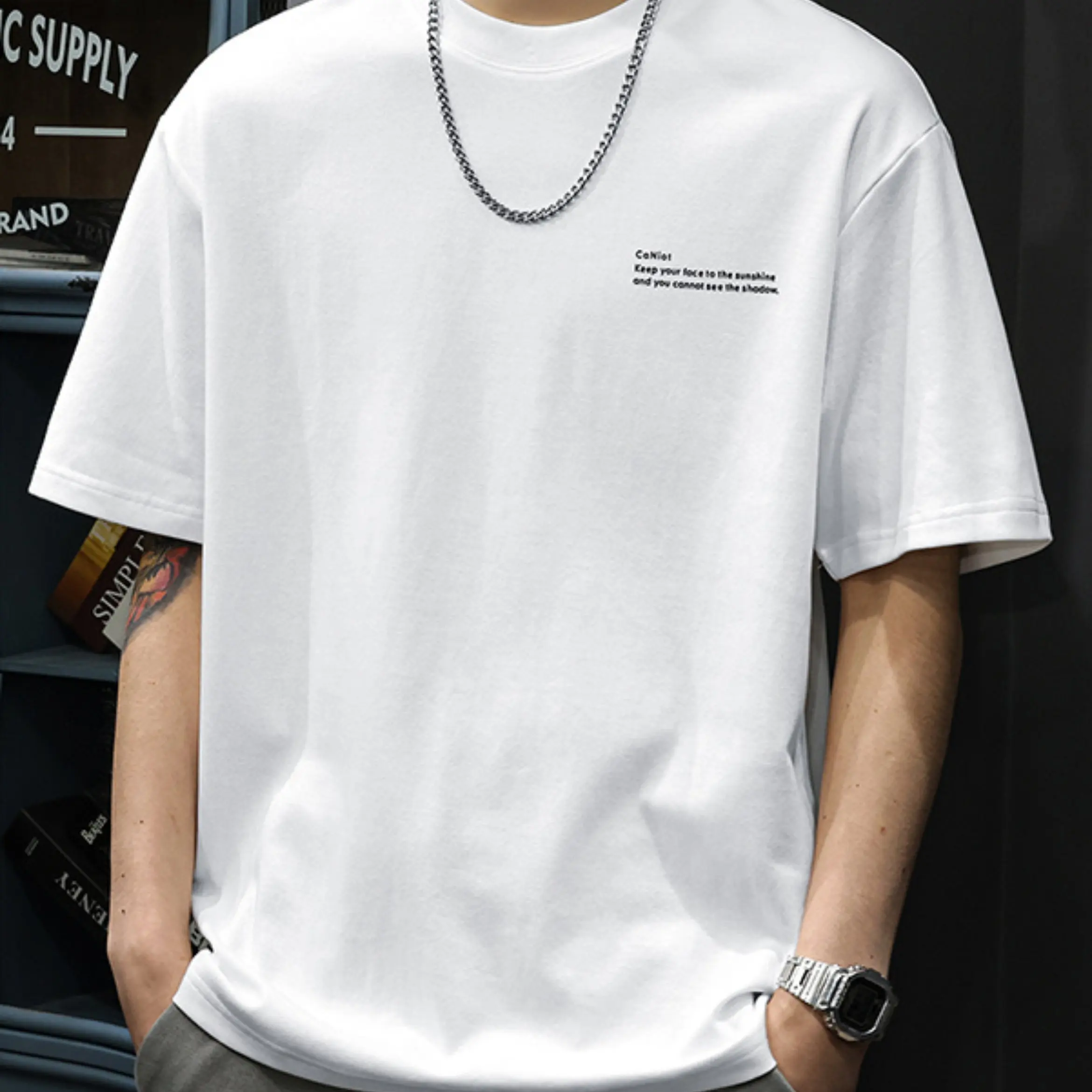 T-shirt minimaliste pour hommes, décontracté, en coton, à manches courtes, streetwear d'été