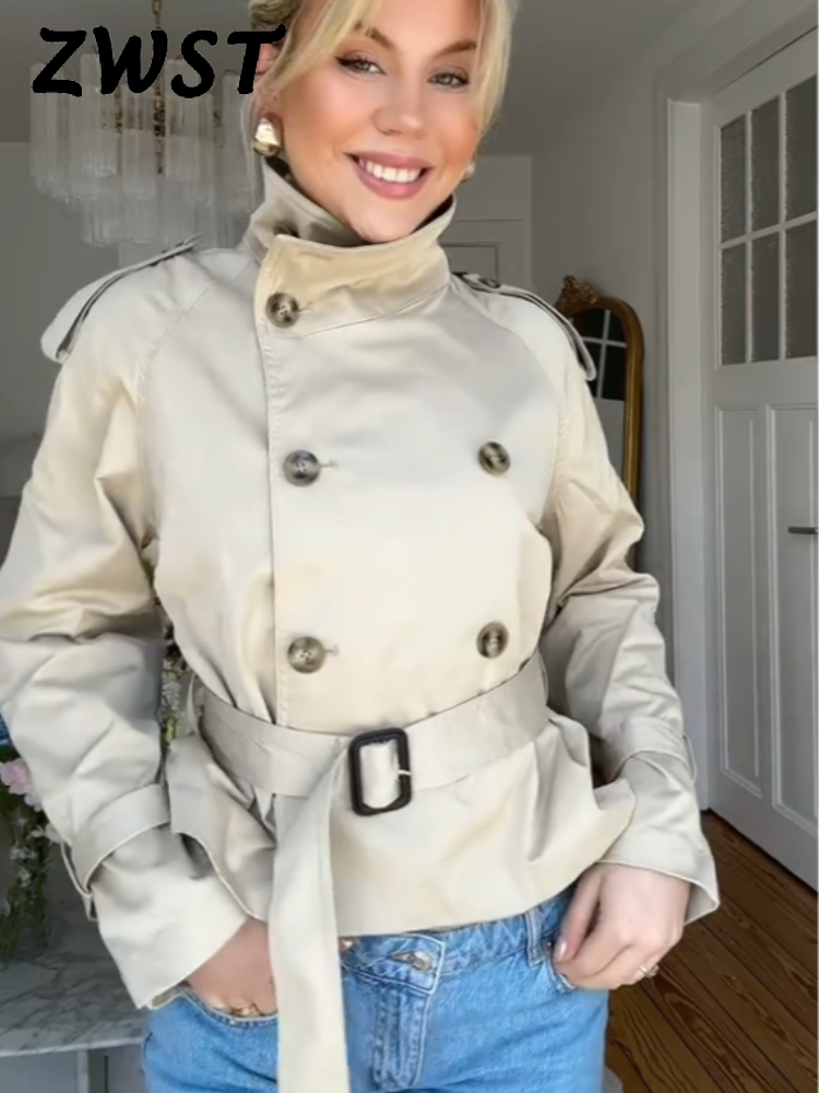 Mode manches évasées femmes manteau élégant col montant simple boutonnage à manches longues femme veste 2025 printemps banlieue dame manteaux
