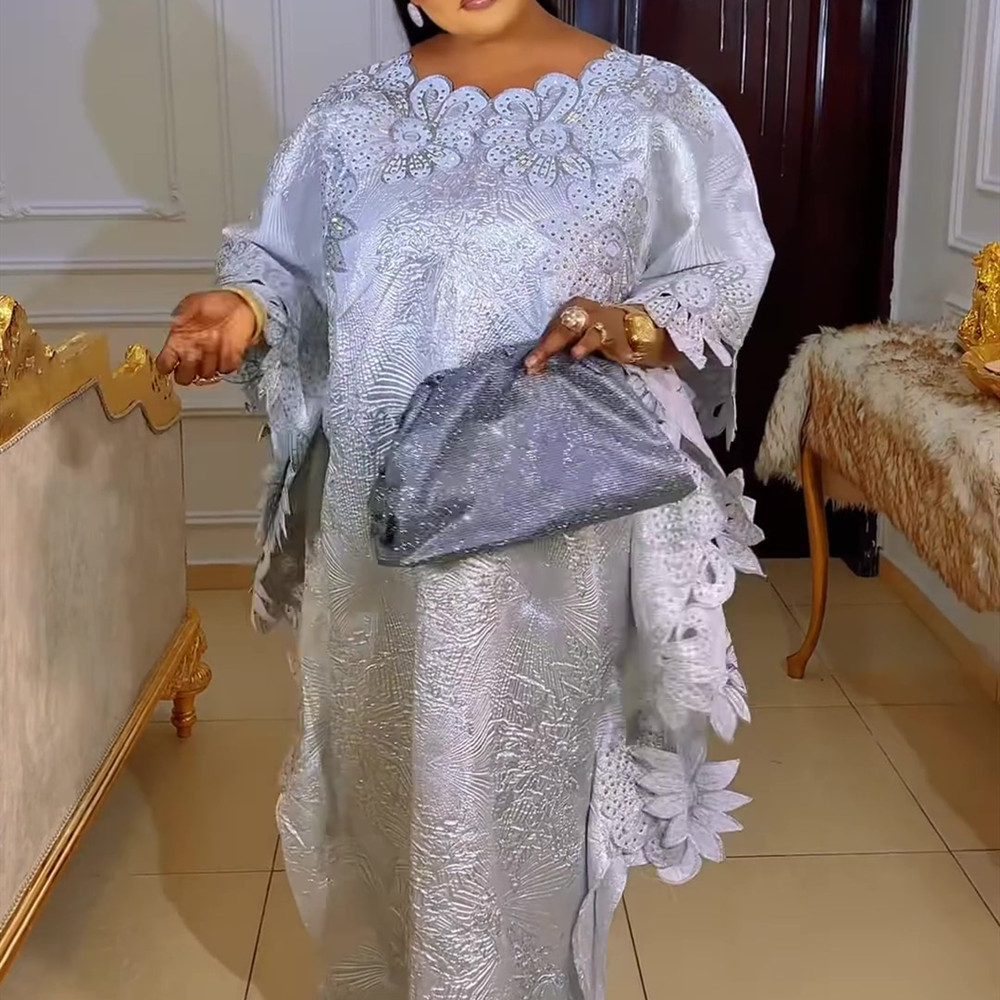 Robes longues de soirée africaines grande taille pour femmes 2026 – Nouvelle collection de robes de luxe brodées Bazin, tenues élégantes pour mariages musulmans et soirées
