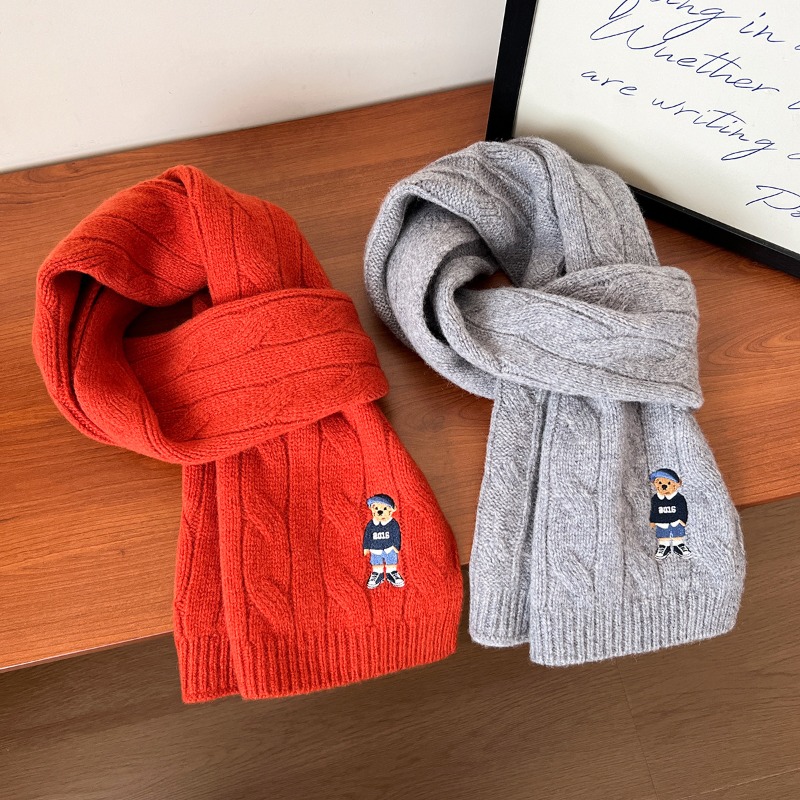 Écharpe en laine australienne 100%, tricot torsadé, Vintage britannique, brodé, ours, épais pour la chaleur, nouvelle collection