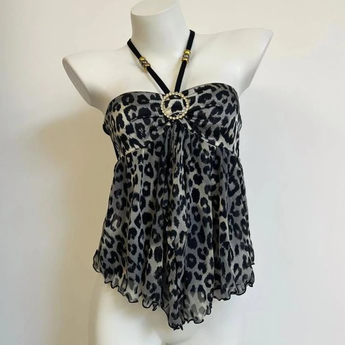 Femmes vêtements été culture hauts 2025 Ropa Mujer licou dos nu gilet ample doux coréen Camis coréen imprimé léopard Sexy réservoirs