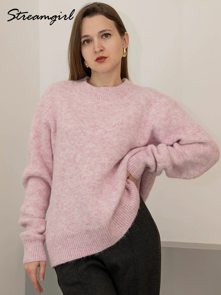 Femmes chandails pour l'hiver chaud surdimensionné pull Vintage col rond épais tricoté pulls jaune moelleux chandails pour les femmes automne