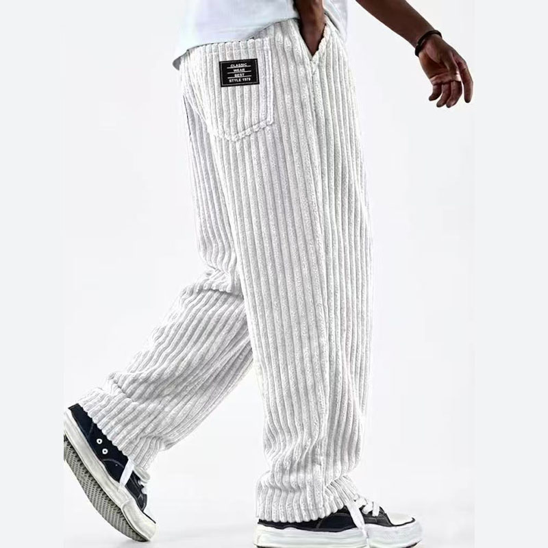 Pantalons décontractés pour hommes, pantalons en velours côtelé, coupe ample, vintage, pantalons baggy, pantalons de survêtement droits, taille élastique, cordon de serrage, streetwear de plein air