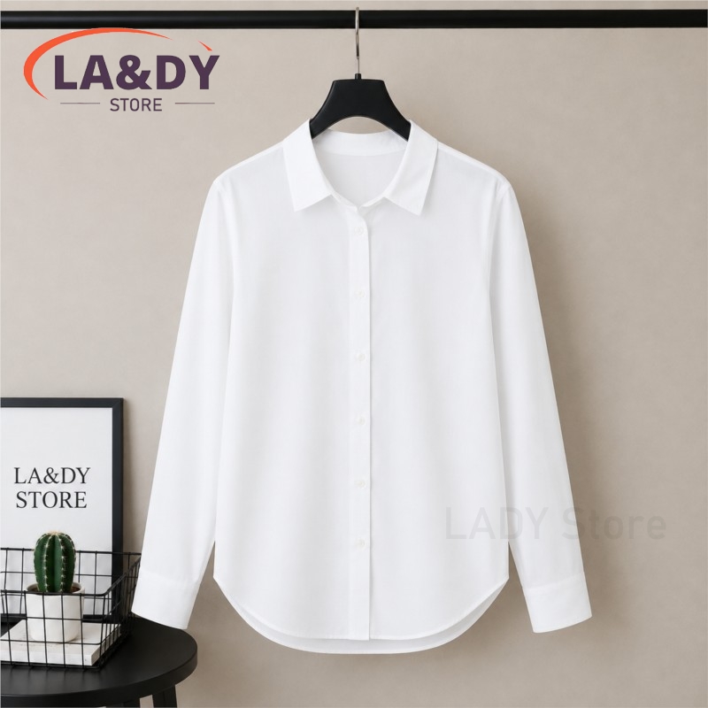 Chemise à manches longues pour femmes, coupe ample, col classique, respirante, idéale pour le bureau et les occasions décontractées en automne.